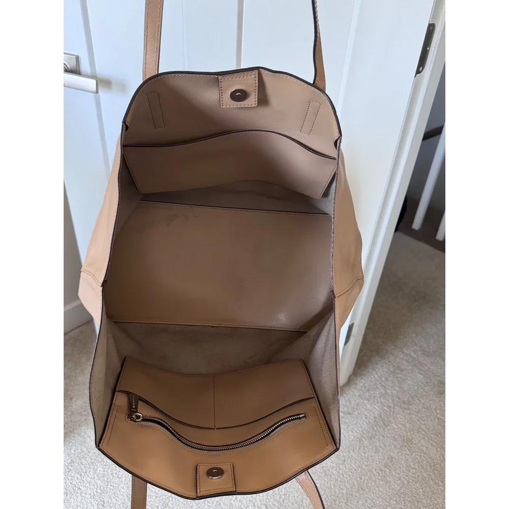Michael Kors Large Tan Leather Tote Bag Shoulder Carryall Beige Silver Logo